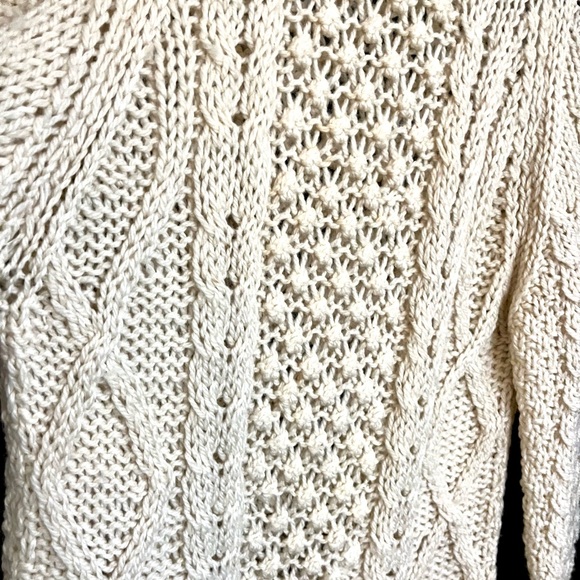 Hand knit 💯 Italian Wool Cable Crewneck Sweater Ivory size L Unisex Vintage - Picture 6 of 15